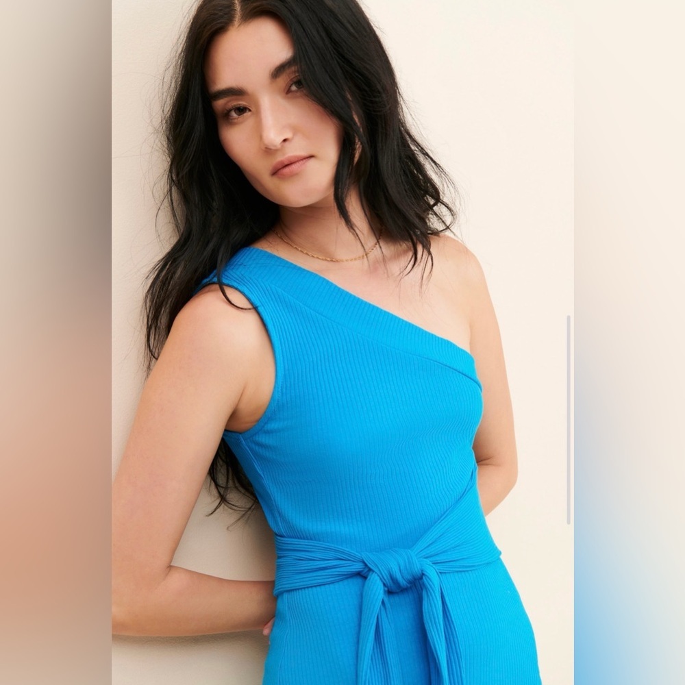 NWT Line and Dot Willow One-Shoulder Dress | Blue | Medium - Picture 3 of 9